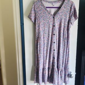 J Jill Floral Pastel Button Up Dress